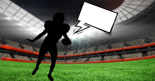 Composition Silhouette American Football Player Speech Bubble Copy Space Stadium — Stock Photo, Image