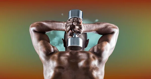 Sammansättning Bakre Muskulös Stark Afrikansk Amerikansk Man Lyfta Hantlar Sport — Stockfoto