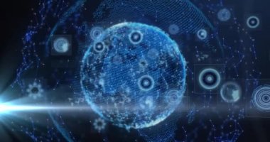 Veri işleme ve dünya çapında tarama yapmanın bileşimi. küresel bağlantılar, dijital arayüz ve teknoloji konsepti dijital olarak oluşturulmuş görüntü.