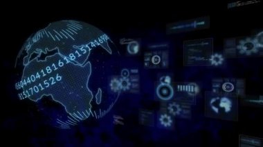 Ekranlardaki veri işleme bileşiminin dünya çapında numaraları var. küresel bağlantılar, dijital arayüz ve teknoloji konsepti dijital olarak oluşturulmuş görüntü.