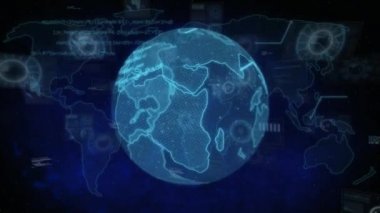 Dünya haritası ve ekranlarındaki veri işleme bileşimi. küresel bağlantılar, dijital arayüz ve teknoloji konsepti dijital olarak oluşturulmuş görüntü.