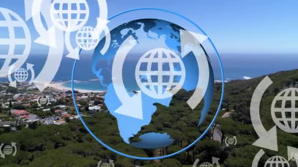 Composizione Icone Del Globo Con Frecce Globo Paesaggio Connessioni Globali — Video Stock