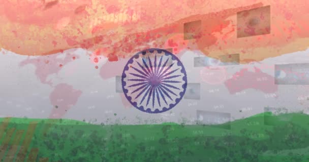 세포가 깃발에 통계가 글로벌 코로나 바이러스 대유행 인도적 디지털로 비디오 — 비디오