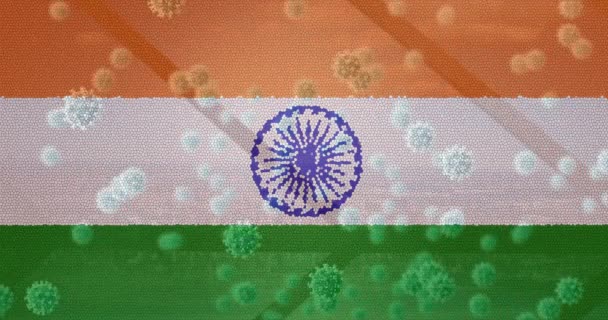 Composition Covid Cells Indian Flag Global Coronavirus Pandemic Indian Healthcare — Stock Video
