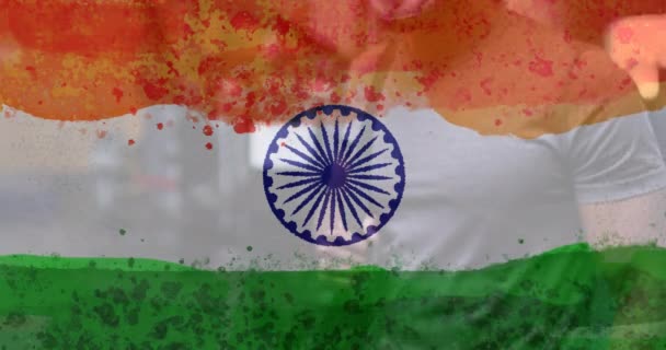 Composición Del Hombre Con Máscara Facial Sobre Bandera India Pandemia — Vídeos de Stock