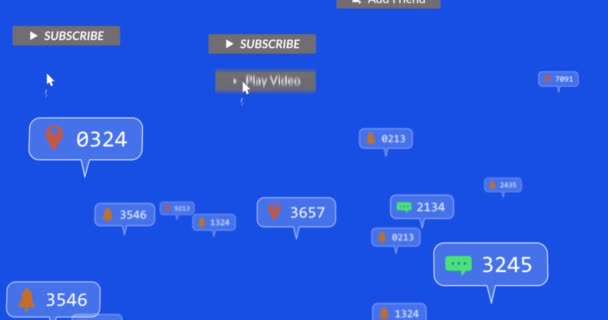 Animación Texto Redes Sociales Banners Con Números Sobre Fondo Azul — Vídeo de stock