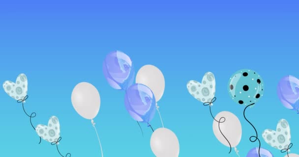 Κινούμενα Σχέδια Πολύχρωμων Μπαλονιών Μπλε Φόντο Κόμμα Και Εορταστική Έννοια — Αρχείο Βίντεο