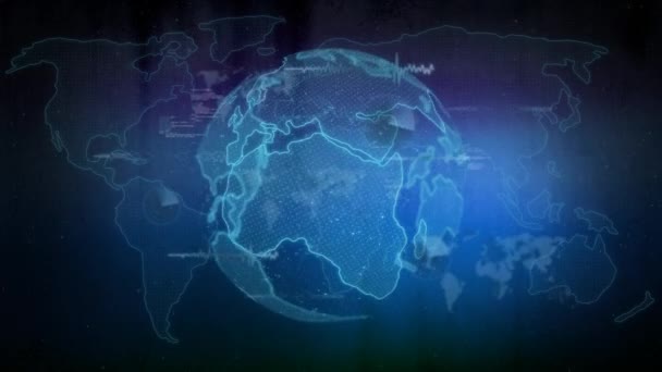 Samenstelling Van Gegevensverwerking Hele Wereld Wereldkaart Mondiale Verbindingen Digitale Interface — Stockvideo