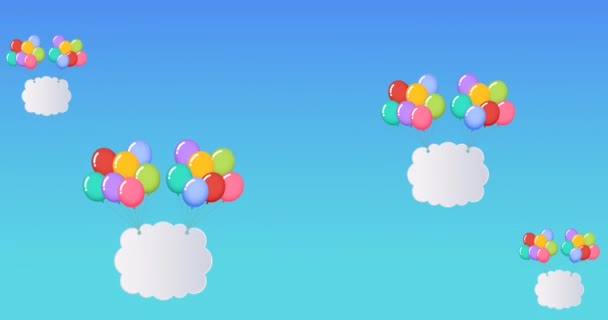 Animación Globos Colores Con Nubes Espacio Copia Volando Sobre Fondo — Vídeo de stock