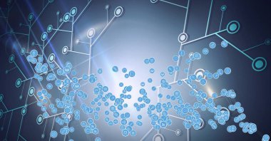 Mavi arkaplandaki bağlantılar üzerinden dijital simge ağının bileşimi. küresel iş, teknoloji, bağlantılar ve dijital olarak oluşturulan ağ konsepti.