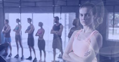 Beden eğitimi sınıfındaki spot lambalı bir kadının portresi. spor, fitness ve aktif yaşam tarzı konsepti dijital olarak oluşturulmuş görüntü.