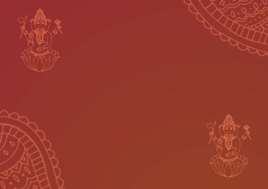 Kahverengi arka planda dekoratif desenleri olan Hint Ganesh tanrısının tasarımları. tebrik kartı veya davet tasarım şablonu konsepti, dijital olarak oluşturulmuş resim.