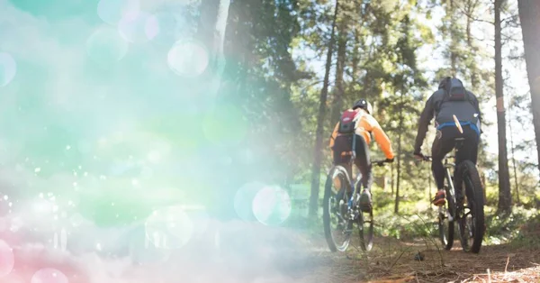 Composition People Riding Bicycle Forest Blur Sport Fitness Active Lifestyle — Stock Photo, Image