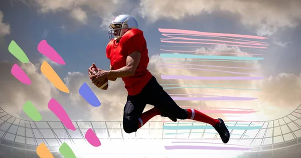 Composición Futbolista Americano Con Balón Sobre Salpicaduras Colores Estadio Deportivo — Foto de Stock