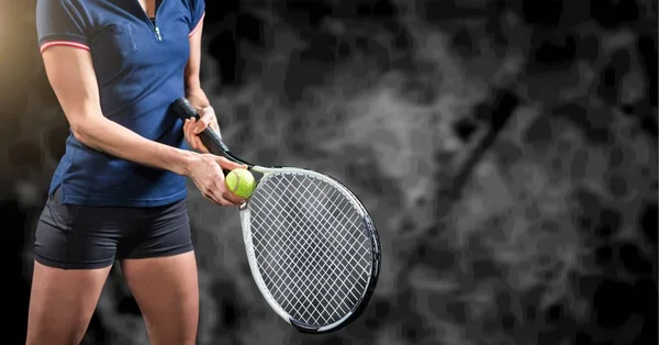 Skład Atletycznej Kobiety Tenisistki Nad Czarno Białą Plamą Sport Fitness — Zdjęcie stockowe