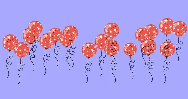 Composition Multiple Red Balloons Purple Background Party Celebration Concept Digitally — Stock Photo, Image