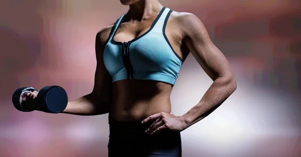 Kafkasyalı Güçlü Bir Kadının Fotokopi Aletiyle Dambılı Kaldırması Spor Fitness — Stok fotoğraf