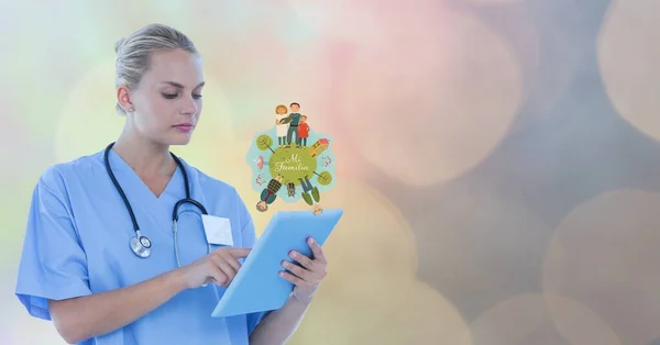 Composición Del Médico Femenino Sosteniendo Tableta Ilustración Gente Espacio Copia — Foto de Stock