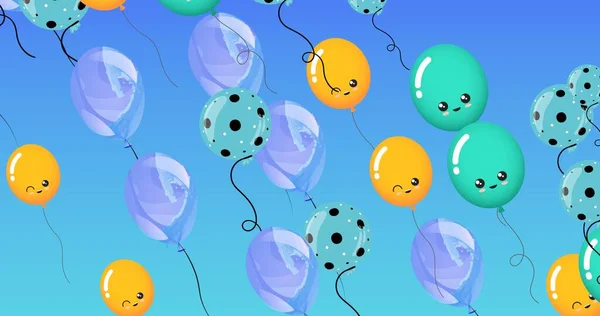 Zusammensetzung Mehrerer Blauer Und Gelber Luftballons Auf Blauem Hintergrund Party — Stockfoto