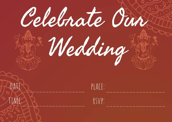赤いアジアのパターンに私たちの結婚式のテキストとコピースペースを祝うの組成 招待状やお祝いのコンセプトをデジタルで — ストック写真