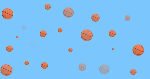 Composizione Più Palloni Basket Sfondo Blu Evento Sportivo Concetto Competizione — Foto Stock