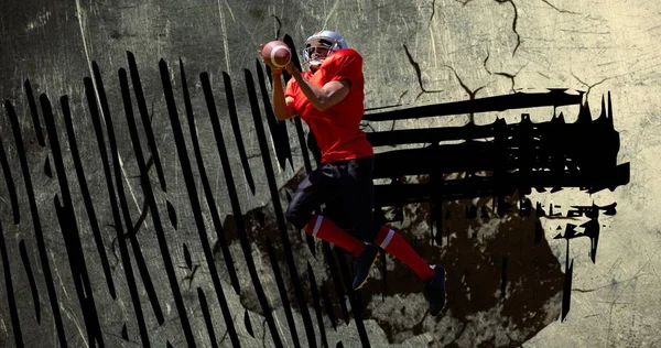 Composition Joueur Football Américain Avec Ballon Sur Des Grincements Une — Photo