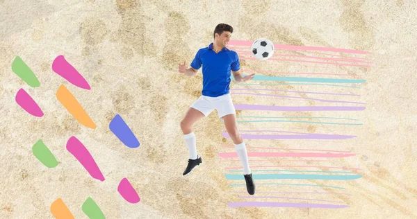 Composición Del Jugador Fútbol Con Pelota Sobre Manchas Colores Superficie — Foto de Stock