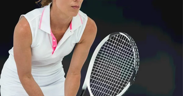 Tenis Oynayan Kadın Tenisçinin Kompozisyonu Fotokopi Alanı Ile Tenis Raketi — Stok fotoğraf