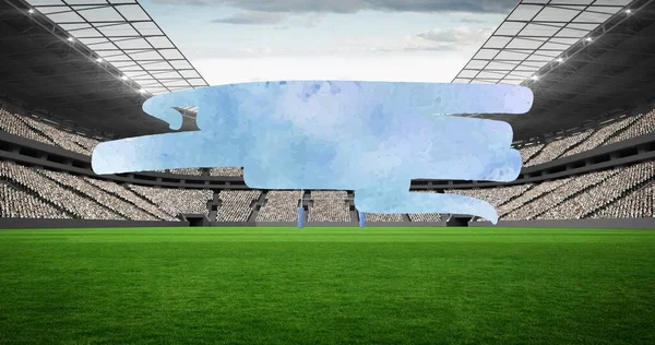 蓝色的格子与复制空间的组合在空旷的体育场与橄榄球场 健身和积极生活方式概念数字生成的形象 — 图库照片
