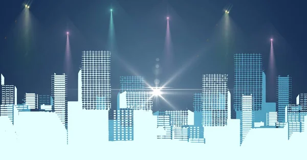 Komposition Von Leuchtenden Lichtpunkten Über Dem Stadtbild Der Nacht Globale — Stockfoto