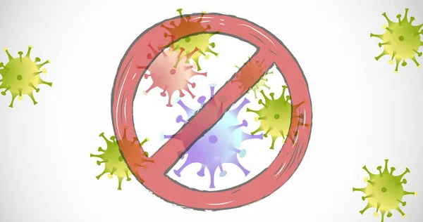 Composition Entry Sign Covid Cells White Background Global Coronavirus Pandemic — Stock Photo, Image