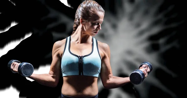 Kafkasyalı Güçlü Bir Kadının Dambılları Fotokopi Aletiyle Kaldırması Spor Fitness — Stok fotoğraf