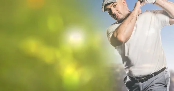 Sammansättning Manliga Golfspelare Golfbana Med Grön Oskärpa Sport Fitness Och — Stockfoto