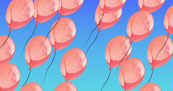 Σύνθεση Πολλαπλών Ροζ Μπαλονιών Μπλε Φόντο Κόμμα Και Εορταστική Έννοια — Φωτογραφία Αρχείου
