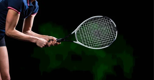 Zusammensetzung Der Athletischen Tennisspielerin Auf Schwarzem Hintergrund Sport Fitness Und — Stockfoto