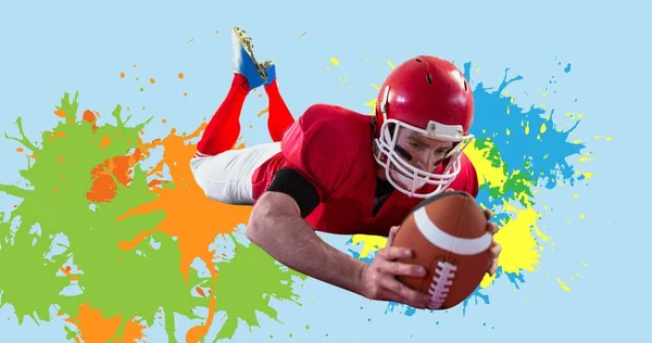 Composizione Del Giocatore Football Americano Colorate Casette Sfondo Blu Evento — Foto Stock