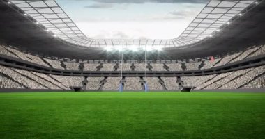 Spor stadyumunun üzerinde fotokopi alanı olan yeşil karalamaların animasyonu. Spor etkinliği ve yarışma konsepti dijital olarak oluşturulmuş video.