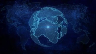 Dünya ve dünya haritasında parlayan noktanın bileşimi. küresel bağlantılar, dijital arayüz ve teknoloji konsepti dijital olarak oluşturulmuş görüntü.