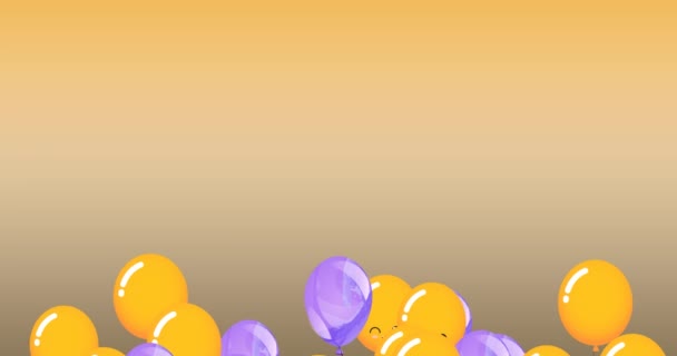 Animation Lila Gelber Luftballons Mit Gesichtern Die Auf Gelbem Hintergrund — Stockvideo