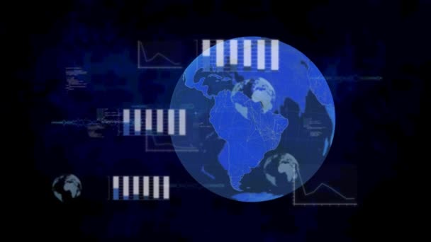 Dünya Üzerinde Veri Istatistik Işleme Bileşimi Küresel Bağlantılar Dijital Arayüz — Stok video