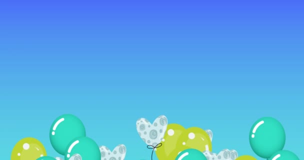 Animación Globos Colores Rebotando Sobre Fondo Azul Concepto Fiesta Celebración — Vídeo de stock