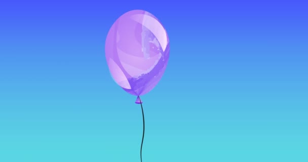 Animation Purple Balloon Copy Space Blue Background Party Celebration Concept — Stock Video