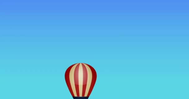 Κινούμενο Σχέδιο Αερόστατου Θερμού Αέρα Που Πετά Μπλε Φόντο Κόμμα — Αρχείο Βίντεο