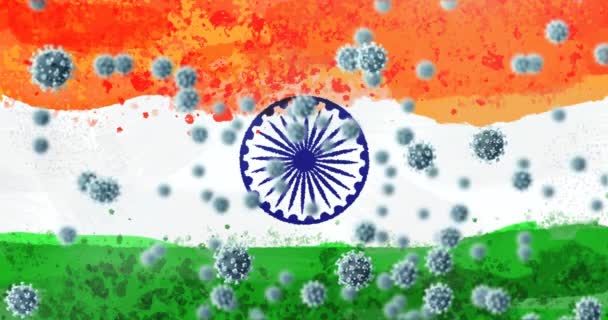 Composition Covid Cells Indian Flag Global Coronavirus Pandemic Indian Healthcare — Stock Video