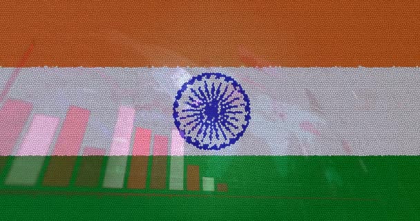 Состав Ковидов Клеток Статистика Над Индийским Флагом Глобальная Пандемия Коронавируса — стоковое видео