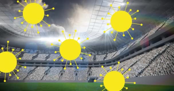 Animation Von Covid Zellen Über Dem Sportstadion Sportereignis Und Wettbewerb — Stockvideo