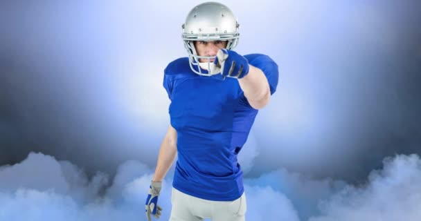 Animation American Football Player Pointing Camera Clouds Sports Event Competition — Stock Video