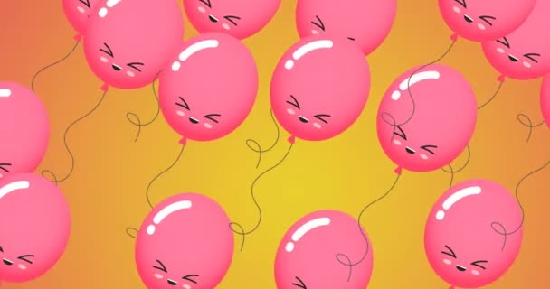 Animazione Palloncini Rosa Con Facce Sfondo Arancione Partito Celebrazione Concetto — Video Stock