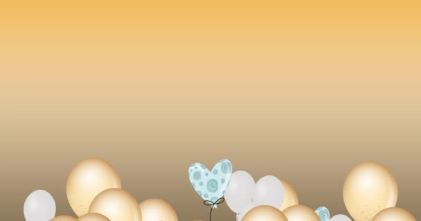 Animation Gold Heart Balloons Bouncing Orange Background Party Celebration Concept — Stock Video