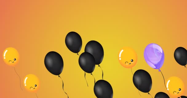Animação Balões Coloridos Com Rostos Voando Sobre Fundo Laranja Festa — Vídeo de Stock